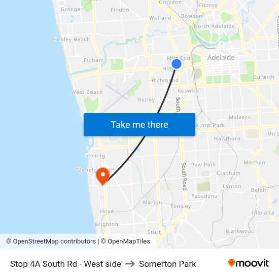 Stop 4A South Rd - West side to Somerton Park map