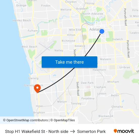 Stop H1 Wakefield St - North side to Somerton Park map