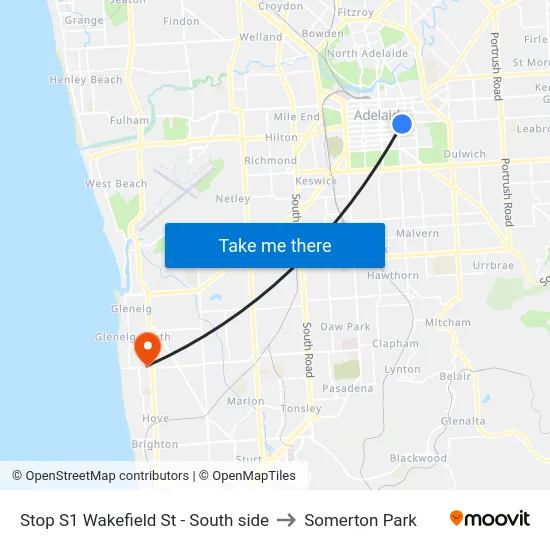 Stop S1 Wakefield St - South side to Somerton Park map