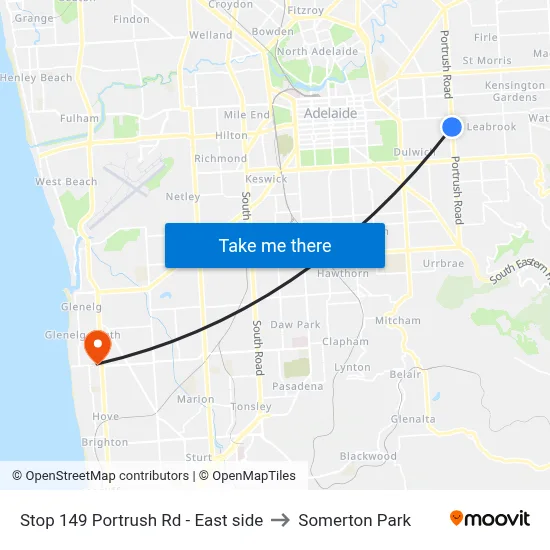 Stop 149 Portrush Rd - East side to Somerton Park map