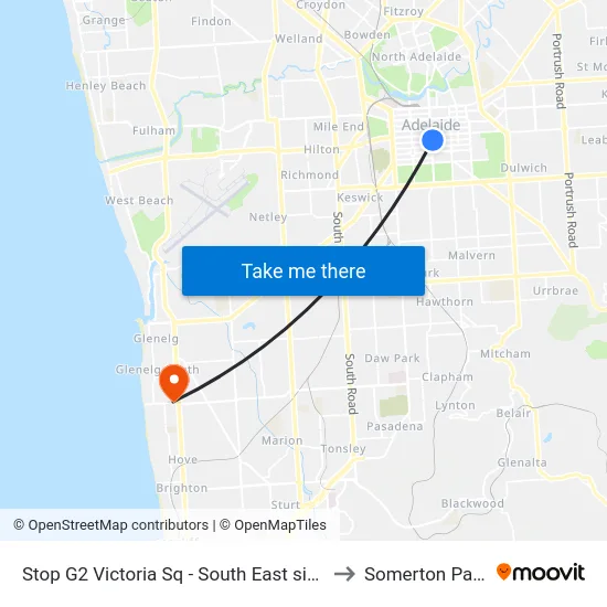 Stop G2 Victoria Sq - South East side to Somerton Park map
