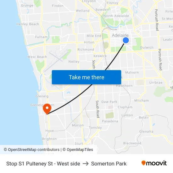 Stop S1 Pulteney St - West side to Somerton Park map