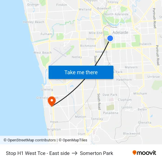Stop H1 West Tce - East side to Somerton Park map