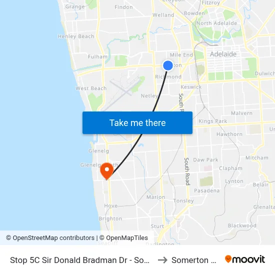 Stop 5C Sir Donald Bradman Dr - South side to Somerton Park map