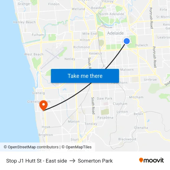 Stop J1 Hutt St - East side to Somerton Park map