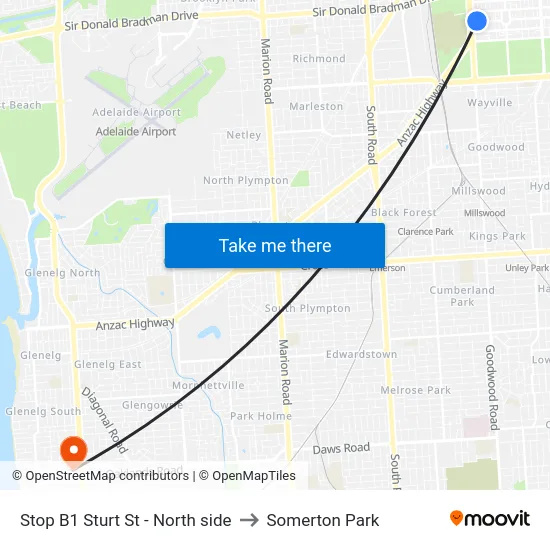 Stop B1 Sturt St - North side to Somerton Park map
