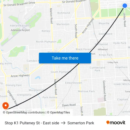 Stop K1 Pulteney St - East side to Somerton Park map