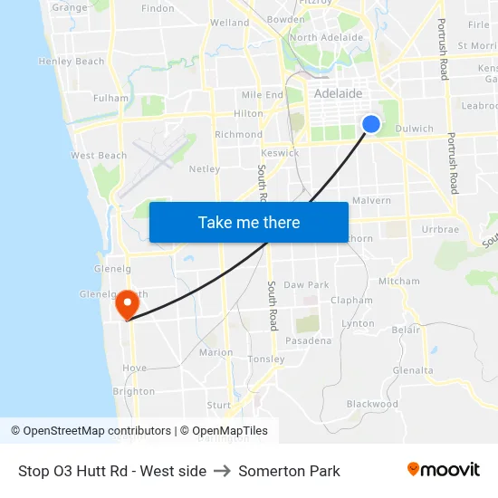 Stop O3 Hutt Rd - West side to Somerton Park map
