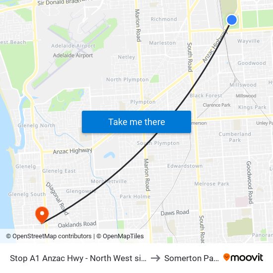 Stop A1 Anzac Hwy - North West side to Somerton Park map