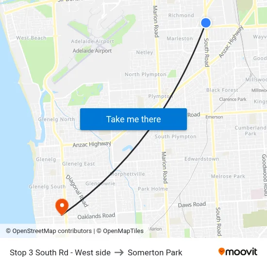 Stop 3 South Rd - West side to Somerton Park map