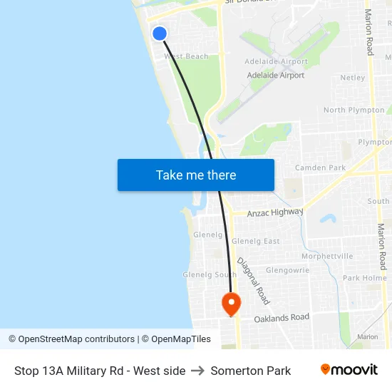 Stop 13A Military Rd - West side to Somerton Park map