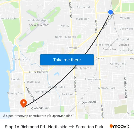 Stop 1A Richmond Rd - North side to Somerton Park map