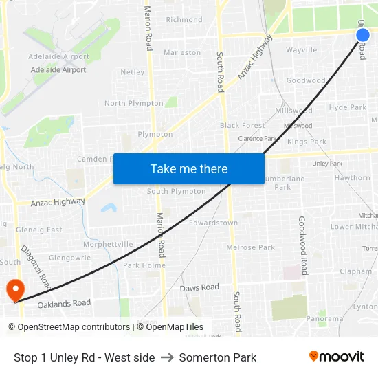 Stop 1 Unley Rd - West side to Somerton Park map
