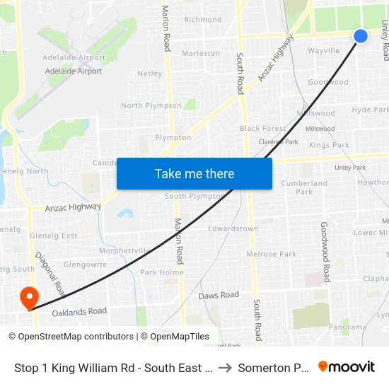 Stop 1 King William Rd - South East side to Somerton Park map