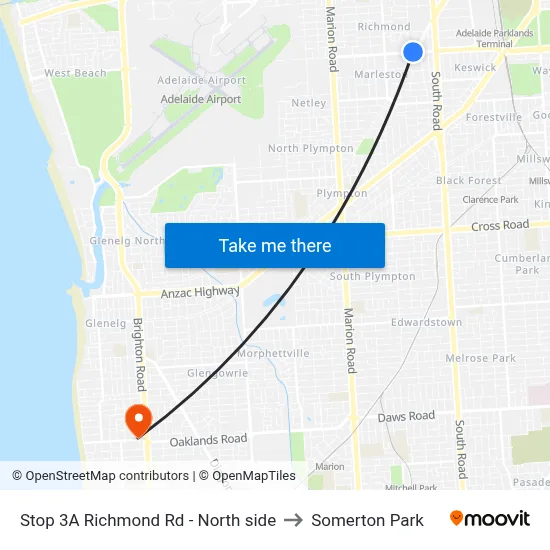 Stop 3A Richmond Rd - North side to Somerton Park map