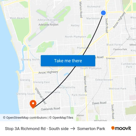 Stop 3A Richmond Rd - South side to Somerton Park map