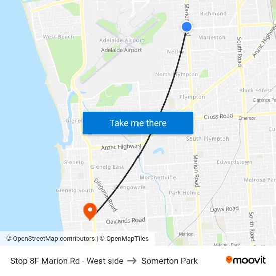Stop 8F Marion Rd - West side to Somerton Park map