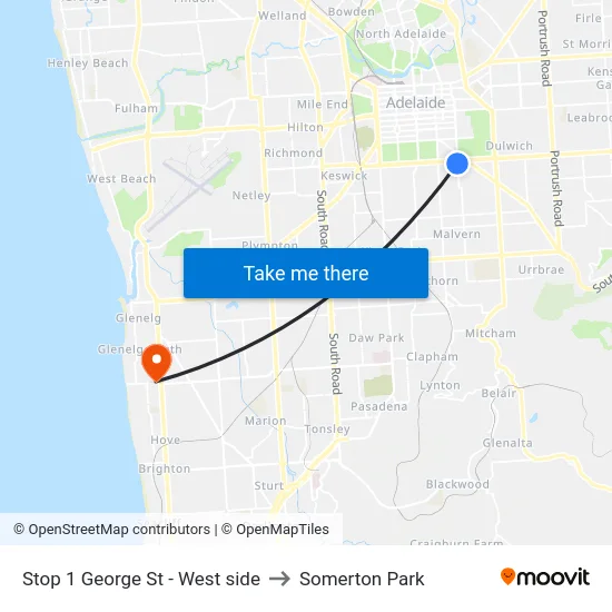 Stop 1 George St - West side to Somerton Park map