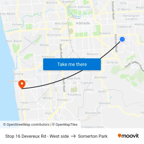Stop 16 Devereux Rd - West side to Somerton Park map