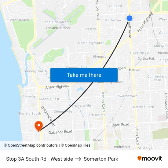 Stop 3A South Rd - West side to Somerton Park map