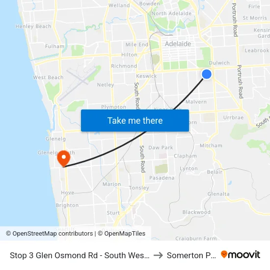 Stop 3 Glen Osmond Rd - South West side to Somerton Park map
