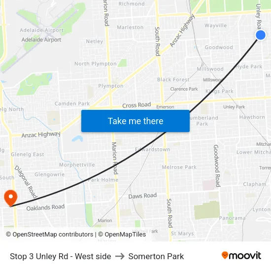 Stop 3 Unley Rd - West side to Somerton Park map