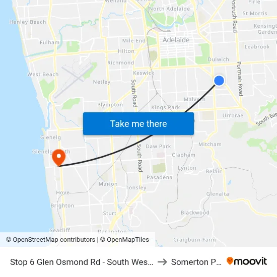 Stop 6 Glen Osmond Rd - South West side to Somerton Park map