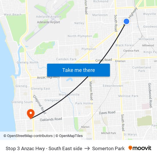 Stop 3 Anzac Hwy - South East side to Somerton Park map