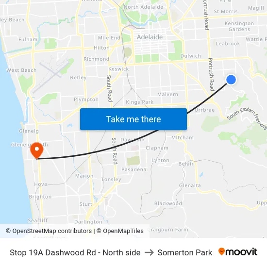 Stop 19A Dashwood Rd - North side to Somerton Park map