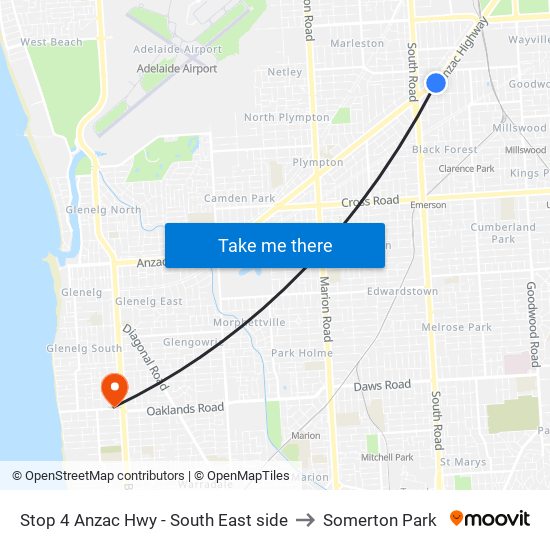 Stop 4 Anzac Hwy - South East side to Somerton Park map