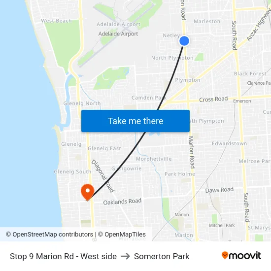 Stop 9 Marion Rd - West side to Somerton Park map
