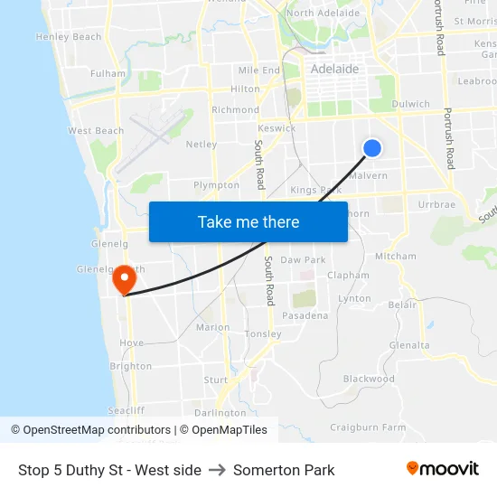 Stop 5 Duthy St - West side to Somerton Park map