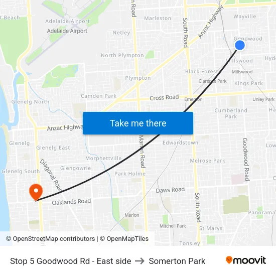 Stop 5 Goodwood Rd - East side to Somerton Park map