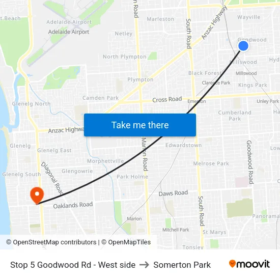Stop 5 Goodwood Rd - West side to Somerton Park map