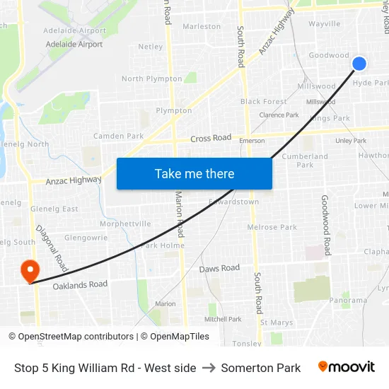 Stop 5 King William Rd - West side to Somerton Park map