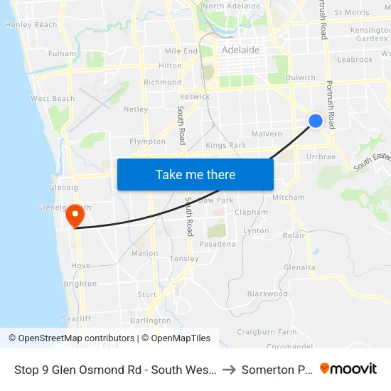 Stop 9 Glen Osmond Rd - South West side to Somerton Park map