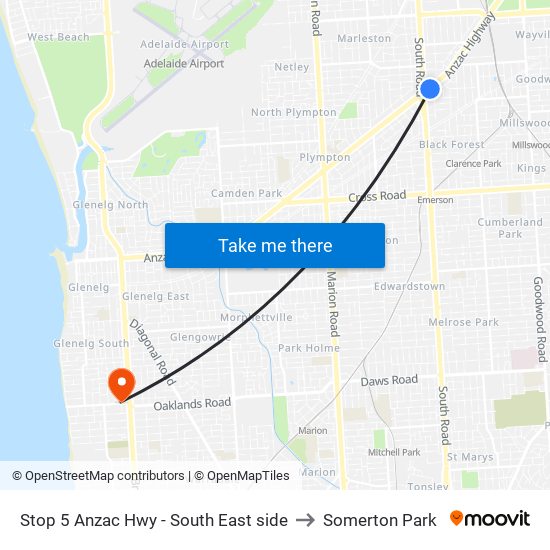 Stop 5 Anzac Hwy - South East side to Somerton Park map