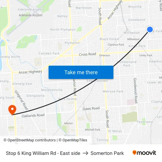 Stop 6 King William Rd - East side to Somerton Park map