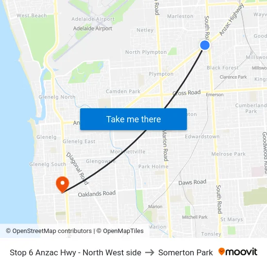 Stop 6 Anzac Hwy - North West side to Somerton Park map