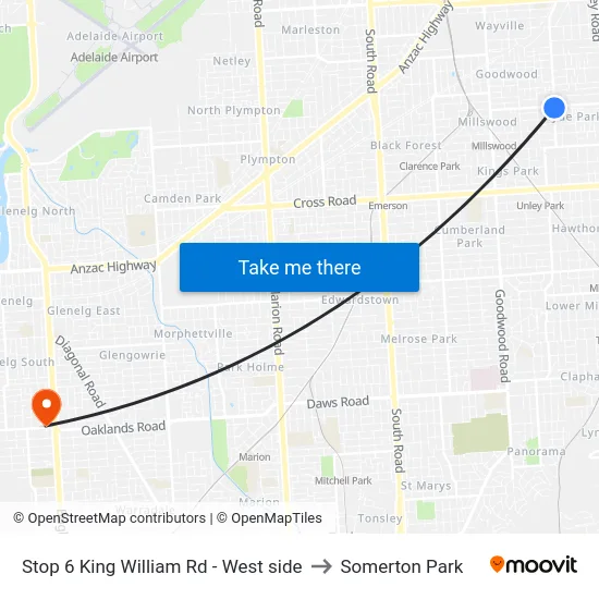 Stop 6 King William Rd - West side to Somerton Park map