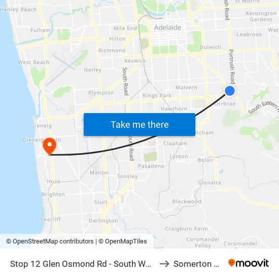 Stop 12 Glen Osmond Rd - South West side to Somerton Park map