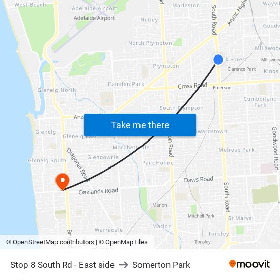 Stop 8 South Rd - East side to Somerton Park map