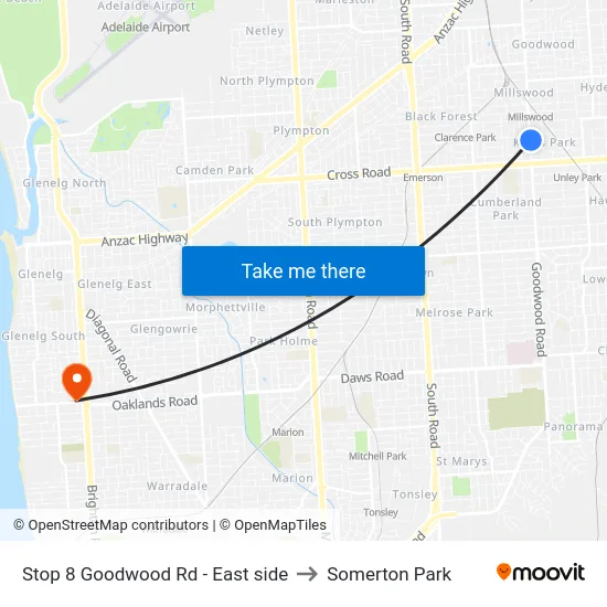 Stop 8 Goodwood Rd - East side to Somerton Park map