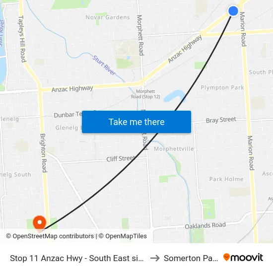 Stop 11 Anzac Hwy - South East side to Somerton Park map