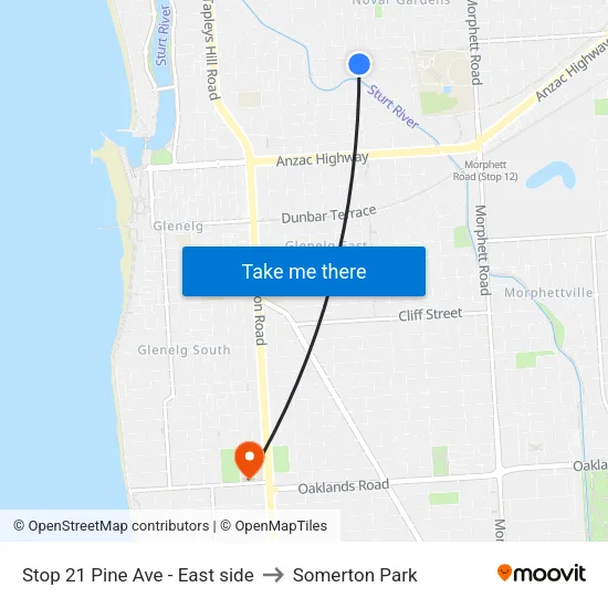 Stop 21 Pine Ave - East side to Somerton Park map