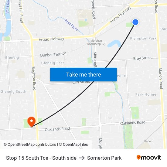 Stop 15 South Tce - South side to Somerton Park map