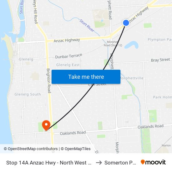 Stop 14A Anzac Hwy - North West side to Somerton Park map