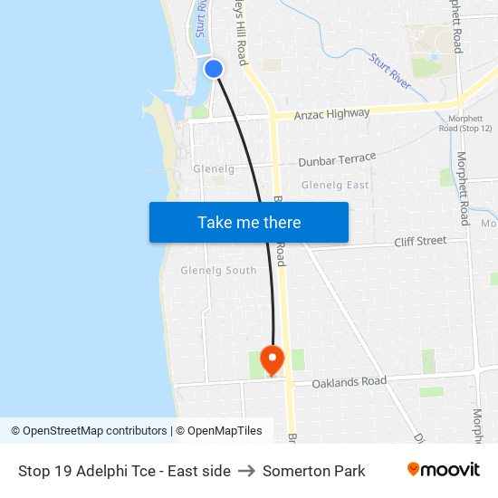 Stop 19 Adelphi Tce - East side to Somerton Park map