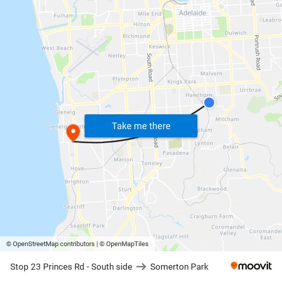 Stop 23 Princes Rd - South side to Somerton Park map