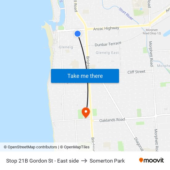 Stop 21B Gordon St - East side to Somerton Park map